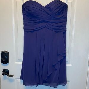 David's Bridal Strapless Short Dress Pleated Chiffon in Lapis Purple Sz 12